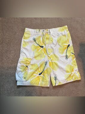 Hollister White Swim Shorts with Yellow Floral Print